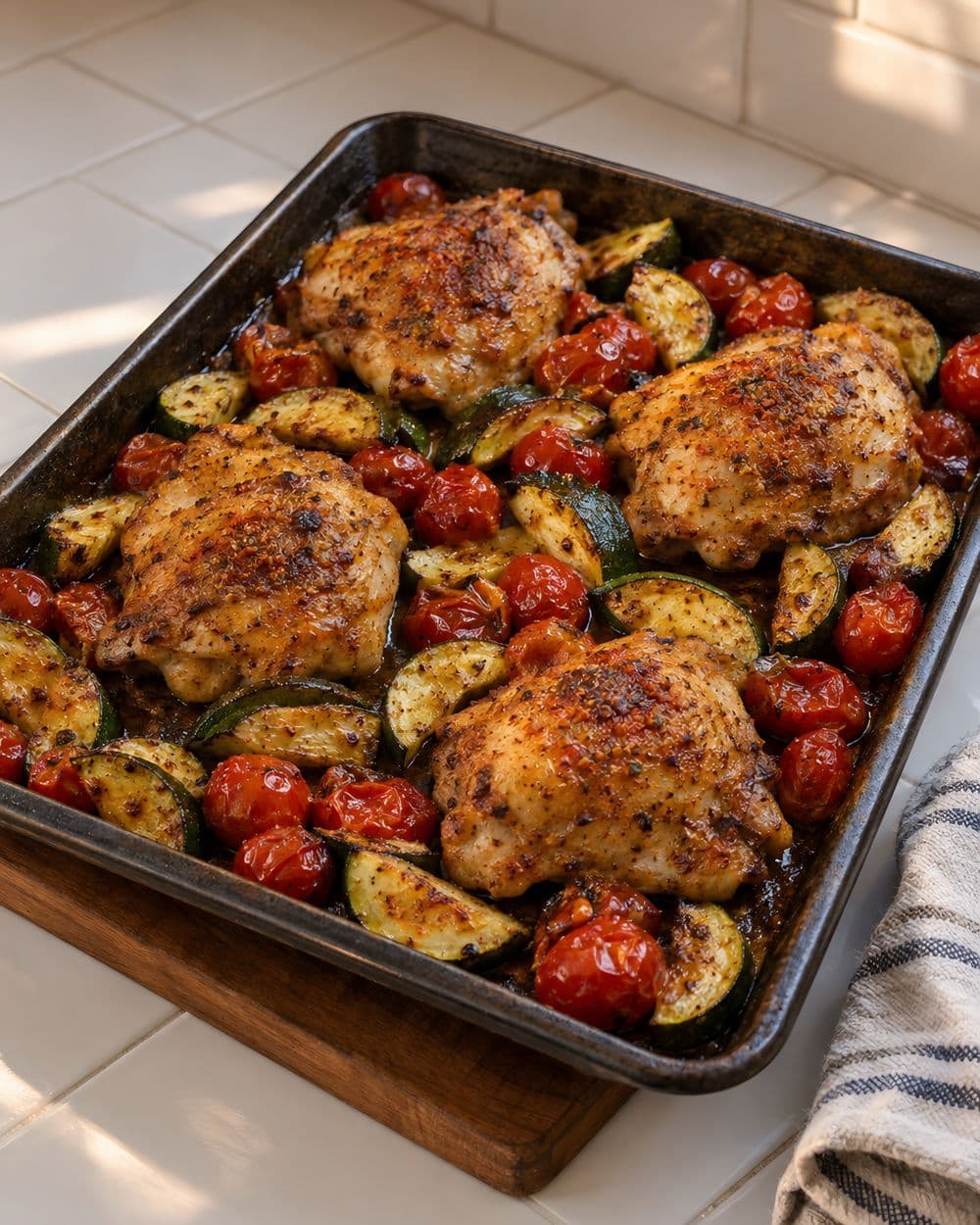 Toaster-Oven Chicken Thighs with Zucchini and Cherry Tomatoes